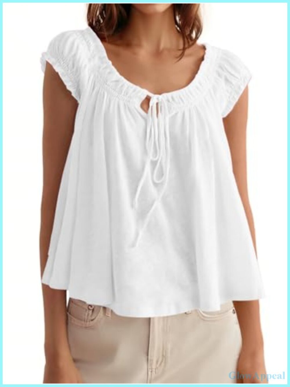 Women's Summer Tie Front Babydoll Tank Top Cap Sleeve Flowy Scoop Neck
